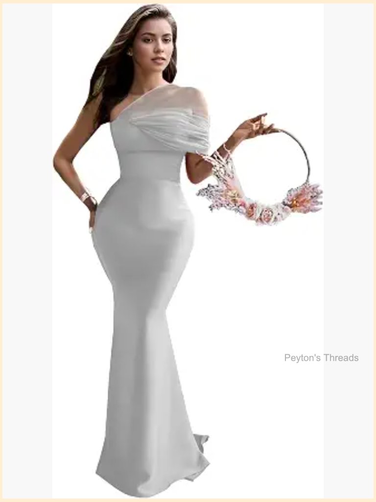 One Shoulder Mermaid Satin Tulle Maxi Formal Evening Gown